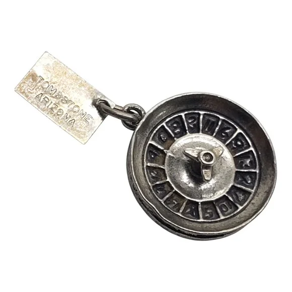 Vtg Sterling Silver Roulette Wheel Charm Pendant Bell Trading Post Tombstone AZ - Picture 3 of 4